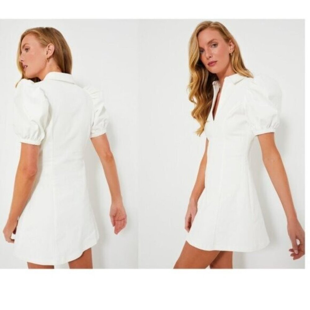 Hyacinth House NEW White Front Zip Denim Puff Sleeve Mini Dress Size Small - Picture 3 of 11